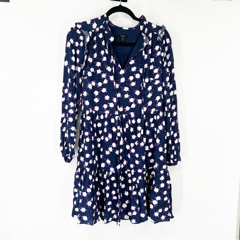 J. Crew Tie-Neck Tiered Dress in Scattered Peony Print